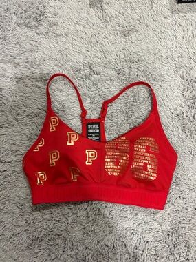 PINK Victoria's Secret Red Sports Bralette with Gold Accents